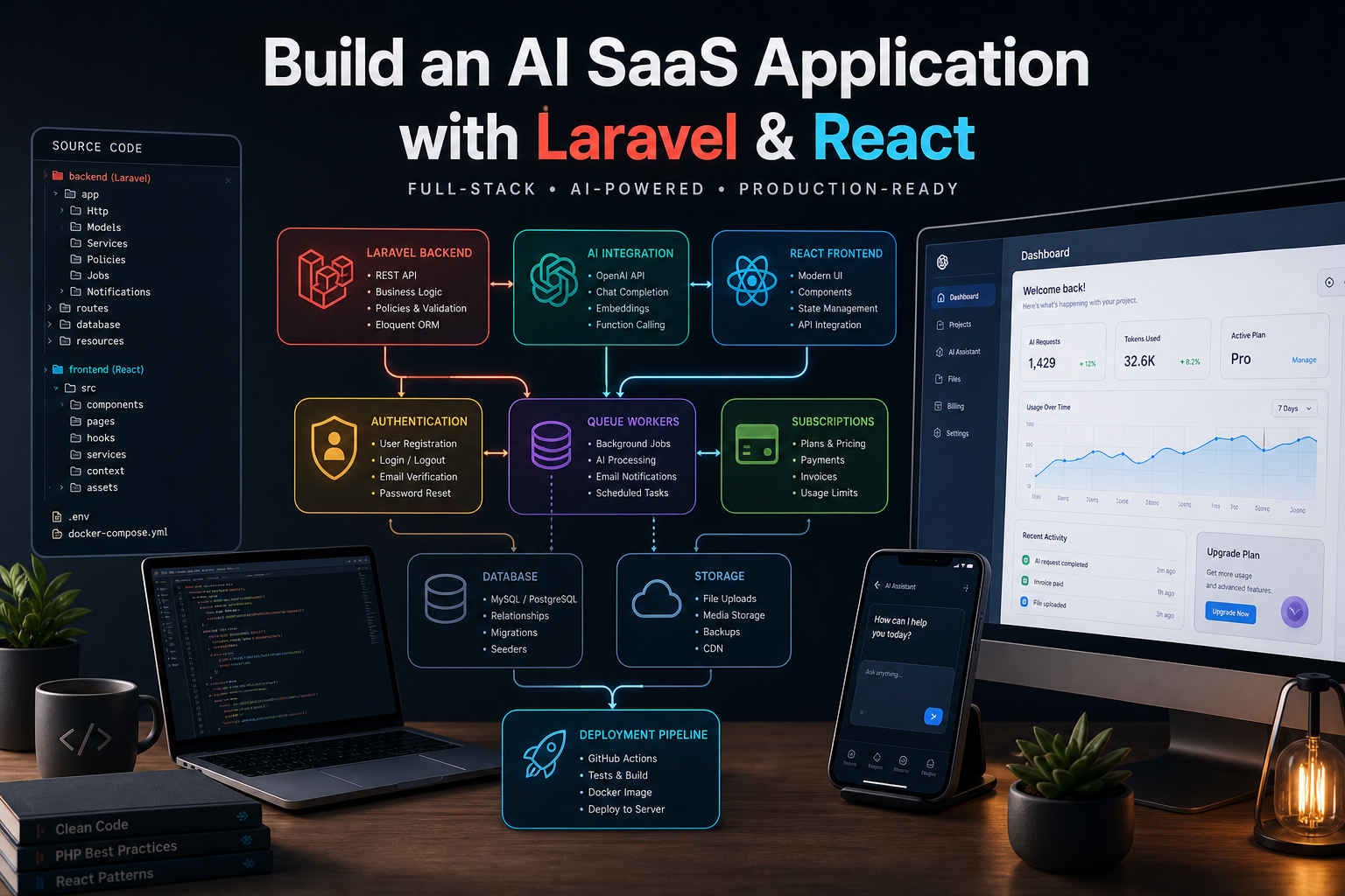 AI SaaS architecture with Laravel backend and React frontend