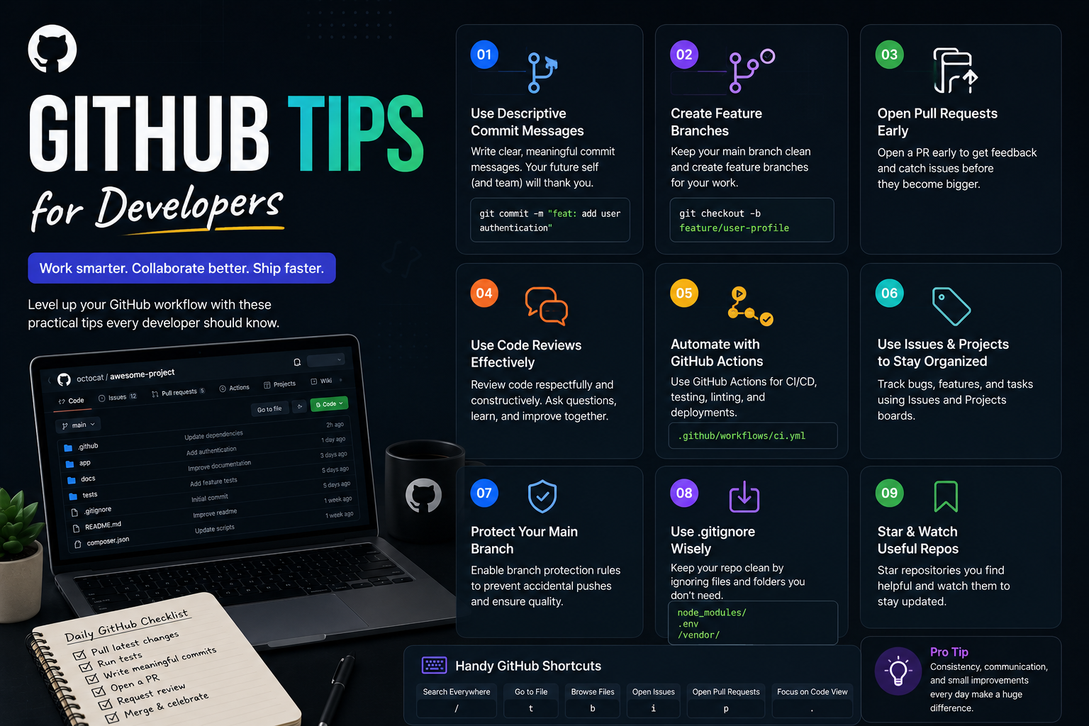 GitHub workflows and tips for developers